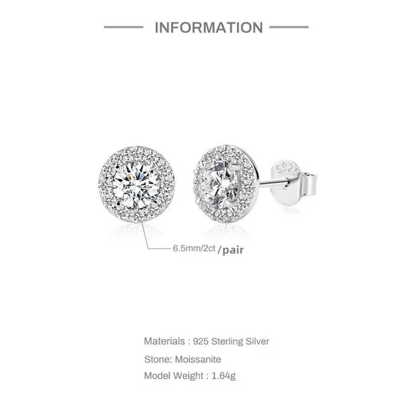 Certified 1ct. t.w. Moissanite Diamond Round Halo Stud Earrings NEW A - Picture 9 of 13